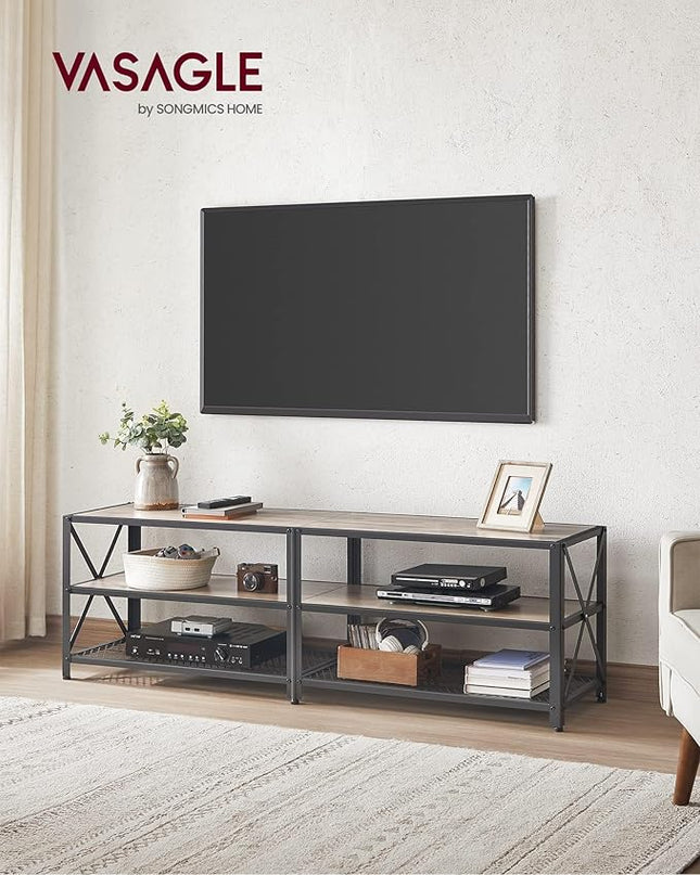 VASAGLE TV Stand, TV Console for TVs Up to 70 Inches, TV Table, 63 Inches Width, TV Cabinet with Storage Shelves, Steel Frame, for Living Room, Bedroom, Greige and Black ULTV095B02 - LeafyLoom