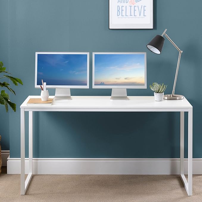ZINUS Jennifer 55 Inch White Frame Desk / Computer Workstation / Office Desk / Easy Assembly, White - LeafyLoom