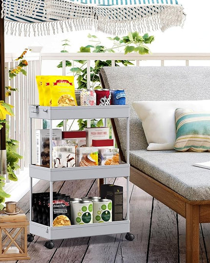 SPACEKEEPER Rolling Storage Cart 3 Tier Bathroom Cart Organizers with Wheels Laundry Room Organization Mobile Shelving Unit Utility Cart Storage Shelves Multi-Functional for Office, Home, Gray - LeafyLoom