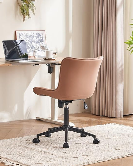 YOUTASTE Office Chair Pink Armless Desk Chair with Wheels, Modern Faux Leather Padded Computer Task Chair, Adjustable Swivel Rolling Sewing Vanity Chair with Ergonomic Rocking Back, Nude Pink - LeafyLoom