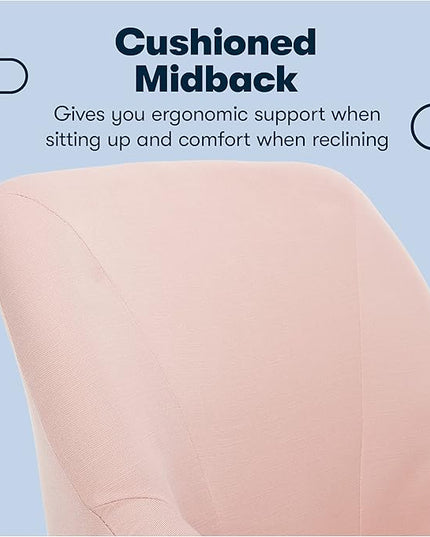 Serta Leighton Modern Office Chair, Stylish Mid-Back Desk Chair, Rivet Detail, Serta Quality Memory Foam, Armchair with Wheels, Vanity Chair, Swivel Chrome Metal Base, Twill Fabric, Blush Pink - LeafyLoom