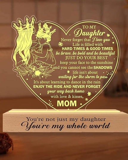 Daughter Gift from Mom, to My Daughter 3D Illusion Lamp with Wooden Base USB Powered, Birthday Gifts for Daughter from Mothers, Daughter Night Light Gifts for Wedding Graduation Christmas - LeafyLoom