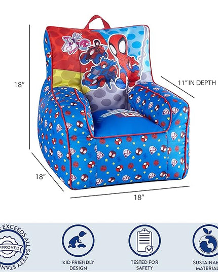 Idea Nuova Marvel Spidey & His Amazing Friends Toddler Nylon Bean Bag Chair with Piping & Top Carry Handle, NN201537, Large, Spidey & Friends - LeafyLoom