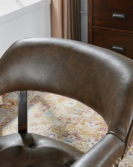 Large Dining Chairs with Casters and Arms, Rolling Dining Chairs with Wheels, Game Poker Table Chairs, Boss Caption's Chairs, 26"D x 25.2"W x 31.5"H, Espresso Legs & Choalate PU, XXY-1910-BN - LeafyLoom