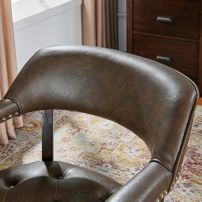 Large Dining Chairs with Casters and Arms, Rolling Dining Chairs with Wheels, Game Poker Table Chairs, Boss Caption's Chairs, 26"D x 25.2"W x 31.5"H, Espresso Legs & Choalate PU, XXY-1910-BN - LeafyLoom