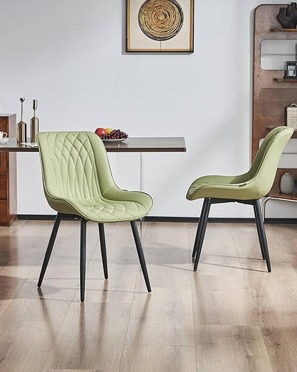 YOUNIKE Dining Chairs set of 2 with High Back Mid Century Modern Kitchen & Dining Room Chairs Faux Leather Upholstered sillas de comedor Comfortable Padded Accent Chair with Metal Legs Avocado Green - LeafyLoom