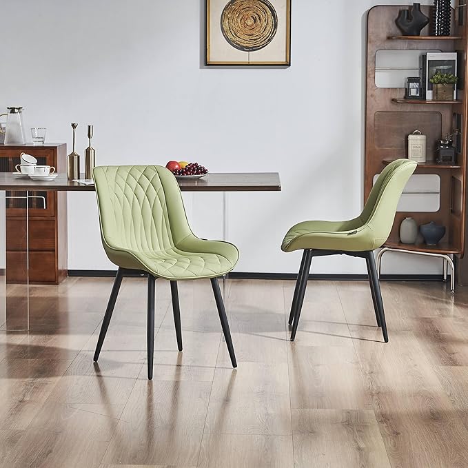 YOUNIKE Dining Chairs set of 2 with High Back Mid Century Modern Kitchen & Dining Room Chairs Faux Leather Upholstered sillas de comedor Comfortable Padded Accent Chair with Metal Legs Avocado Green - LeafyLoom