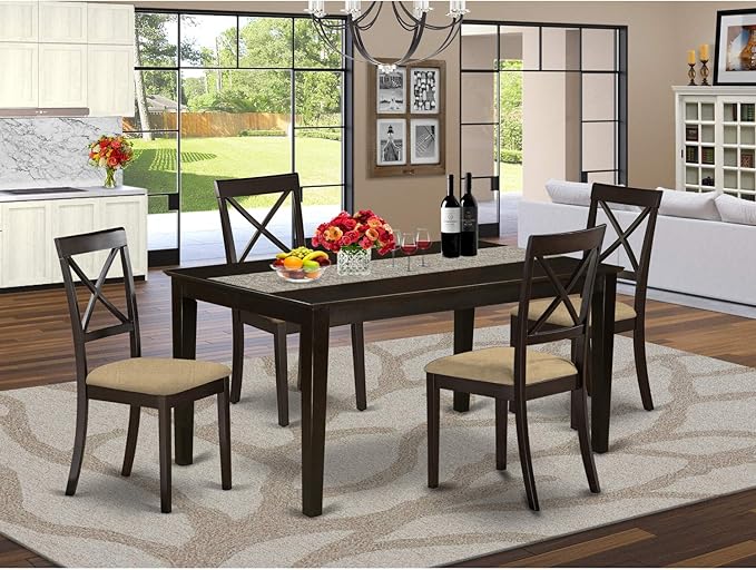 East West Furniture CABO5S-CAP-C Capri 5 Piece Set for 4 Includes a Rectangle Table and 4 Linen Fabric Kitchen Dining Chairs, 36x60 Inch - LeafyLoom