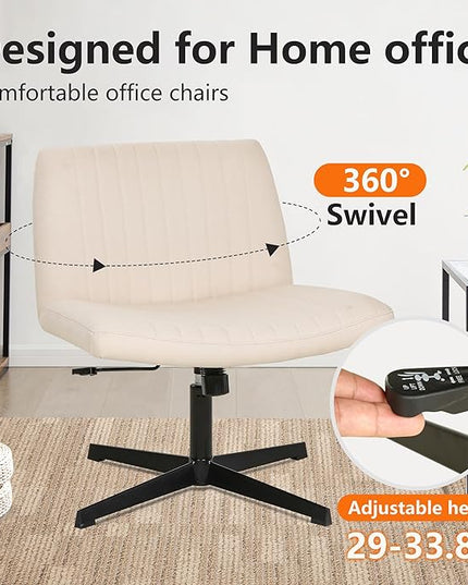 FDW Criss Cross Chair Armless Cross Legged Office Desk Chair Adjustable Swivel Ergonomic Desk Chair No Wheels U Shaped Backrest with Wide Seat Native Sponge Computer Task Vanity Chair for Home Office - LeafyLoom