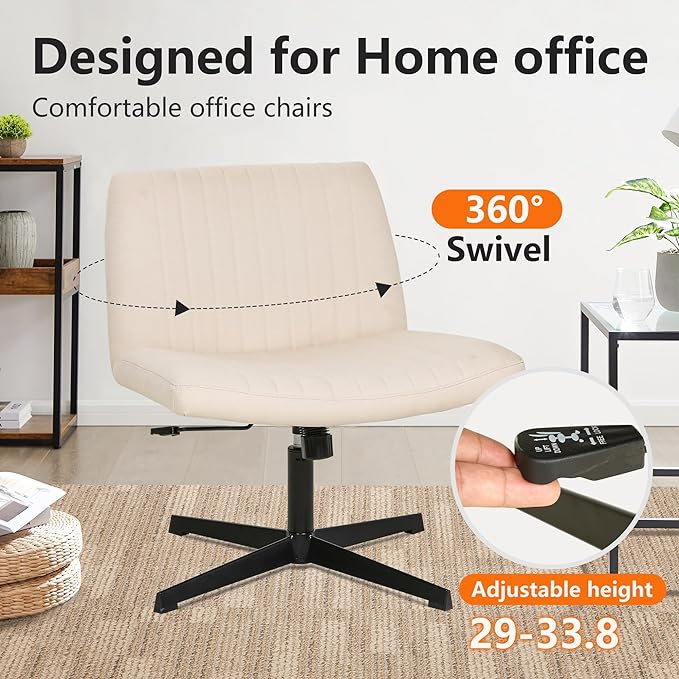 FDW Criss Cross Chair Armless Cross Legged Office Desk Chair Adjustable Swivel Ergonomic Desk Chair No Wheels U Shaped Backrest with Wide Seat Native Sponge Computer Task Vanity Chair for Home Office - LeafyLoom
