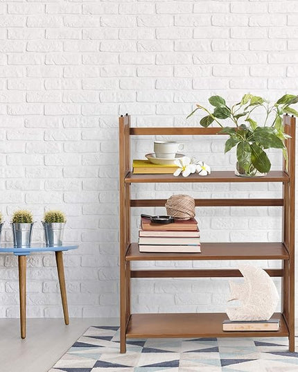 Casual Home 3-Shelf 27.5" Wide Folding Stackable Bookcase, Chestnut (New) - LeafyLoom