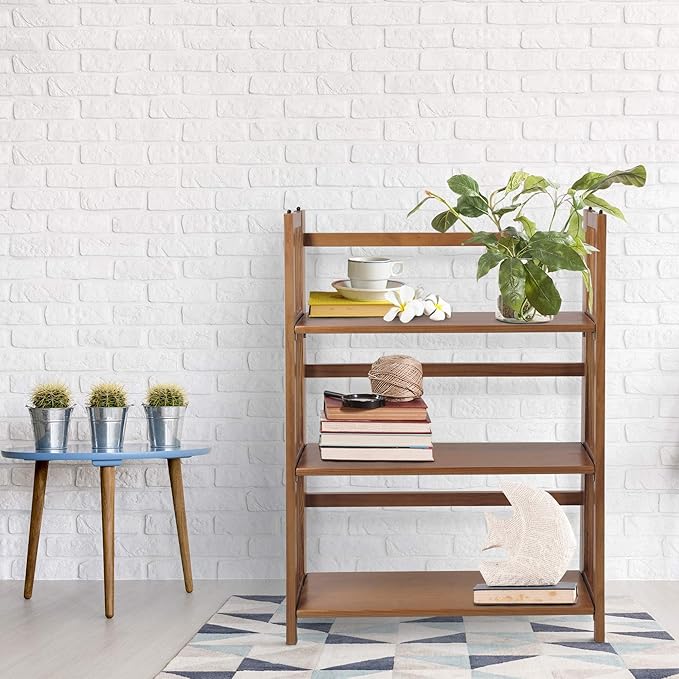 Casual Home 3-Shelf 27.5" Wide Folding Stackable Bookcase, Chestnut (New) - LeafyLoom