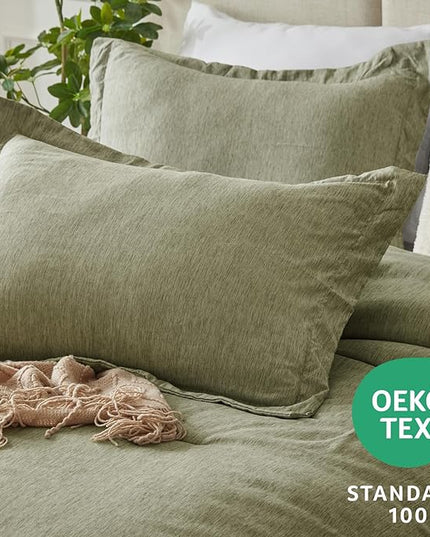 CozyLux King Size Comforter Set - 3 Pieces Olive Green Soft Luxury Cationic Dyeing Bedding Comforter for All Season, Breathable Lightweight Fluffy Boho Bed Sets with 1 Comforter and 2 Pillow Shams - LeafyLoom