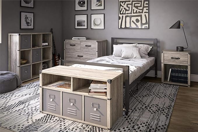 Little Seeds Nova Bedroom Grey Storage Bench, Gray Oak - LeafyLoom
