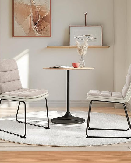 Dining Chairs Set of 2, Upholstered Dining Room Kitchen Chairs with Metal Legs, Modern Fabric PU Leather Side Chairs for Home Office, Light Brown - LeafyLoom
