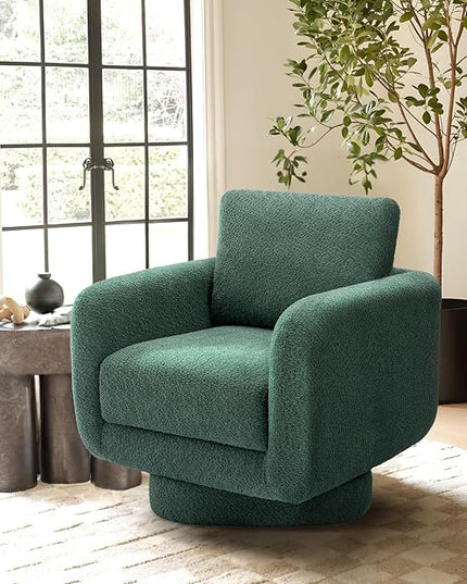 COLAMY Swivel Accent Chairs Set of 2, 32Inches Wide Upholstered Armchair with Plush Back Pillow for Living Room, Modern Sofa Corner Chair for Nursery/Living Room/Bedroom-Green - LeafyLoom