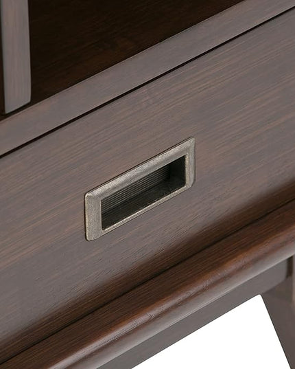 SIMPLIHOME Draper SOLID HARDWOOD 35 Inch Mid Century Modern Wide Bookcase and Storage Unit in Medium Auburn Brown, For the Living Room, Study Room and Office - LeafyLoom