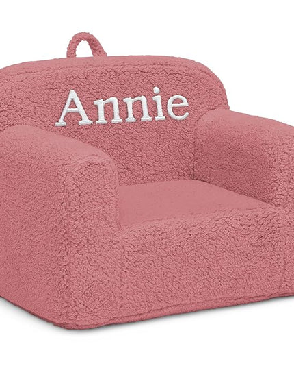 Delta Children Personalized Sherpa Cozee Chair - Customize with Name – Foam Kids Chair for Ages 18 Months and Up, Rose - LeafyLoom