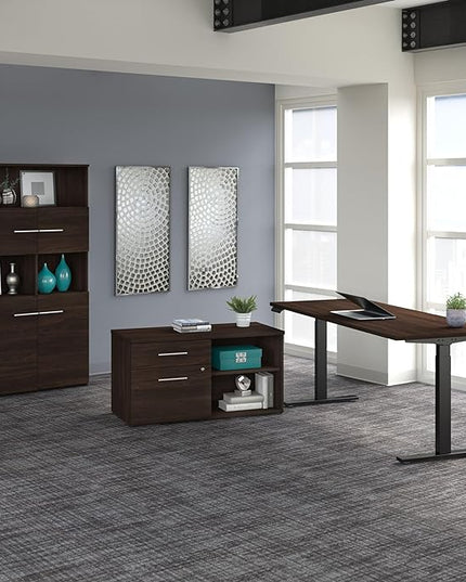 Bush Business Furniture Office 500 Height Adjustable Standing Desk with Storage and Bookcase, 72W, Black Walnut - LeafyLoom