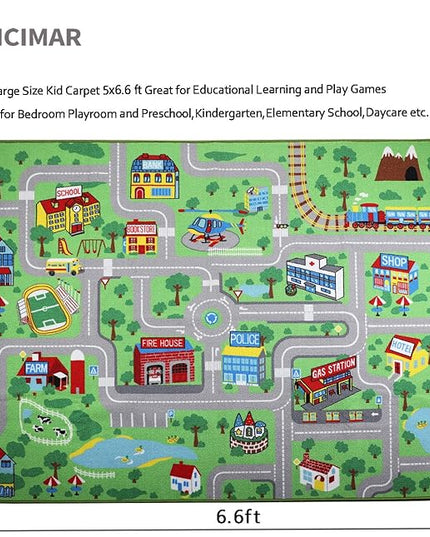Kids Carpet Playmat Rug,6.6x5.0 ft Extra Large City Life Carpet Learning Exercise Mat Educational Car Rug Play Game Rug for Baby Toddler Boy Bedroom Playroom - LeafyLoom