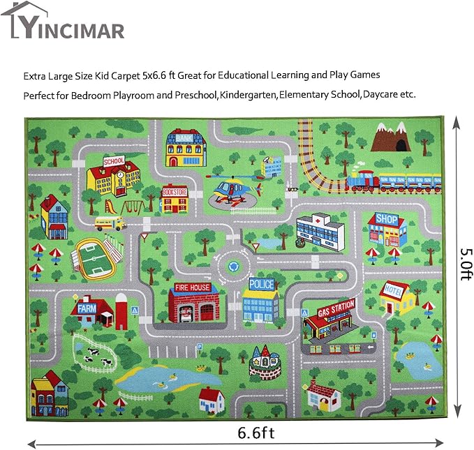 Kids Carpet Playmat Rug,6.6x5.0 ft Extra Large City Life Carpet Learning Exercise Mat Educational Car Rug Play Game Rug for Baby Toddler Boy Bedroom Playroom - LeafyLoom