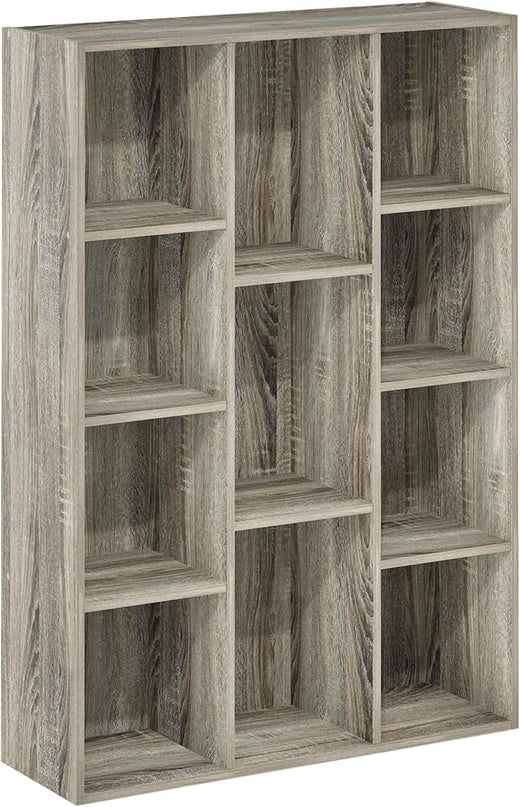 Furinno Luder 11-Cube Reversible Open Shelf Bookcase, French Oak - LeafyLoom