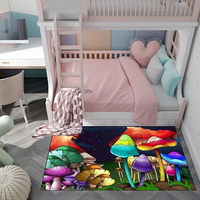 Mushroom Rugs for Bedroom Fantasy Mushroom Prints Rugs for Bedroom Mushroom Area Rugs for Girls Bedroom for Home Dining Living Room Rugs, 2'6''×4' - LeafyLoom