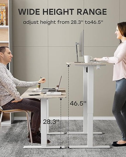 Electric Standing Desk, 48 X 24 Inches Adjustable Height Desk, Modern Sit Stand Up Desk with Splice Board and 2 Hooks, Ergonomic Rising Desk for Home Office, Oak Wood Grain - LeafyLoom