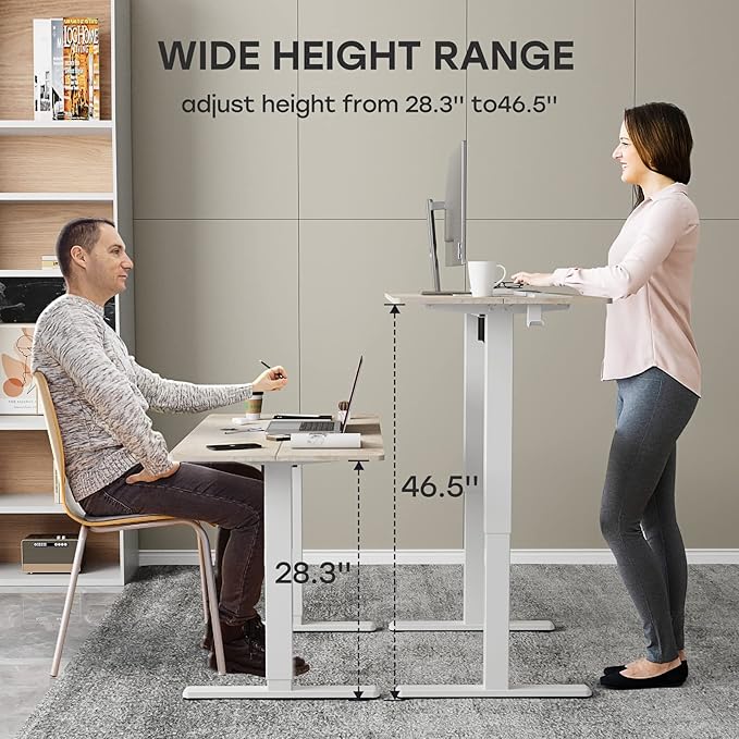 Electric Standing Desk, 48 X 24 Inches Adjustable Height Desk, Modern Sit Stand Up Desk with Splice Board and 2 Hooks, Ergonomic Rising Desk for Home Office, Oak Wood Grain - LeafyLoom