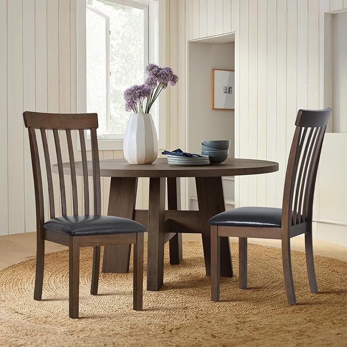 COLAMY Wooden Dining Chairs Set of 6, PU Leather Dining Room Kitchen Side Chair with Spindle High Back and Adjustable Foot Pegs - LightBrown - LeafyLoom