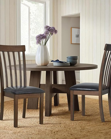 COLAMY Wooden Dining Chairs Set of 2, PU Leather Dining Room Kitchen Side Chair with Spindle High Back and Adjustable Foot Pegs - LightBrown - LeafyLoom