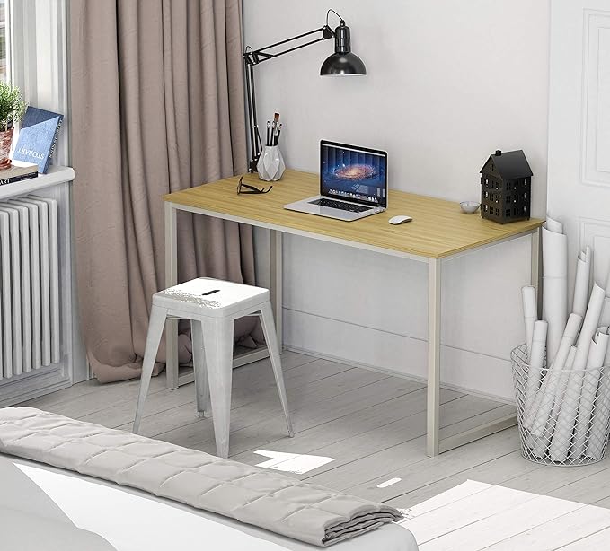SHW Home Office 48-Inch Computer Desk, White/Oak - LeafyLoom