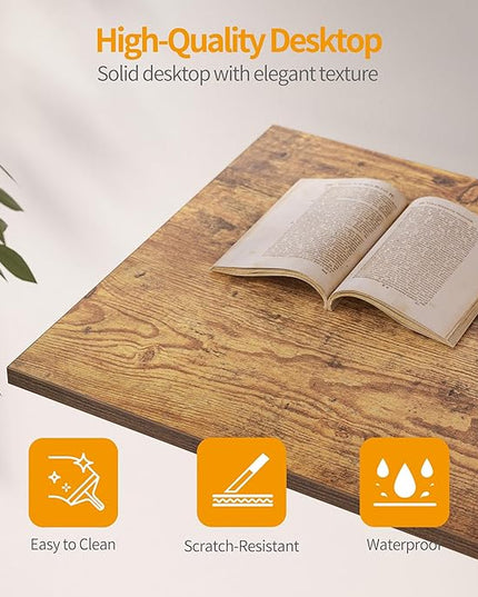 CubiCubi Computer Desk, 35 Inch Small Home Office Desk with Drawer Storage Shelves for Small Space, Writing Study Desk, Rustic Brown - LeafyLoom