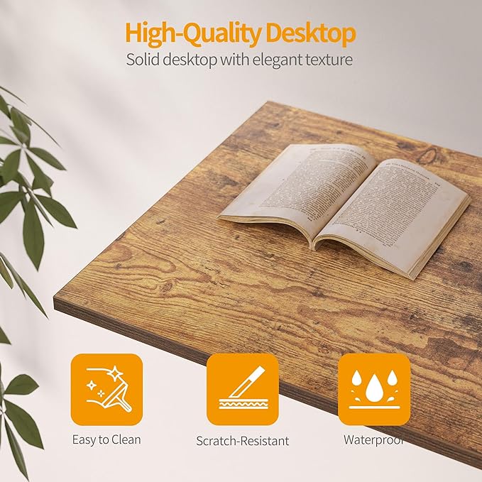 CubiCubi Computer Desk, 35 Inch Small Home Office Desk with Drawer Storage Shelves for Small Space, Writing Study Desk, Rustic Brown - LeafyLoom