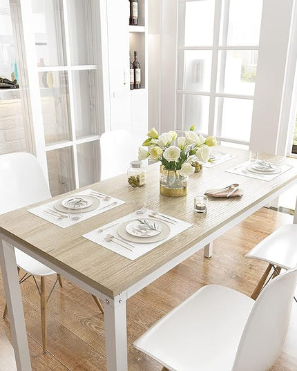 Teraves Computer Desk/Dining Table Office Desk Sturdy Writing Workstation for Home Office (47.24”, Beige + White Frame) - LeafyLoom