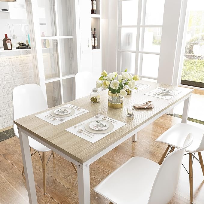 Teraves Computer Desk/Dining Table Office Desk Sturdy Writing Workstation for Home Office (47.24”, Beige + White Frame) - LeafyLoom