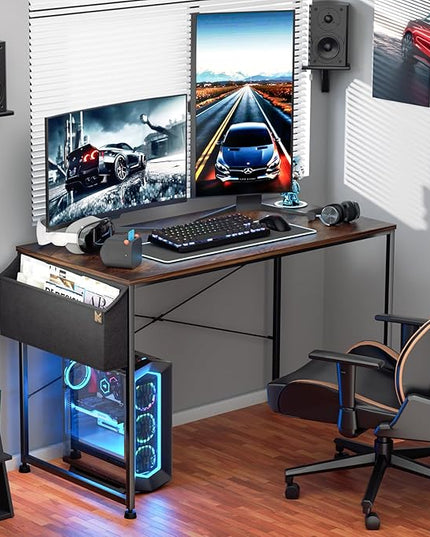 MoNiBloom Home Office Gaming Desk, 47 Inches Computer Study Table with A Storage Bag, Rustic Brown - LeafyLoom