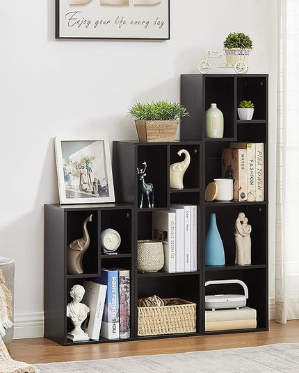 VECELO Small Bookshelf, 5 Cube Slim Bookcase, Fits Tallest Hardcovers, Horizontal Available, Modern Floor Standing Unit, Each Shelf Hold Up to 66 LBS, Matte Black - LeafyLoom