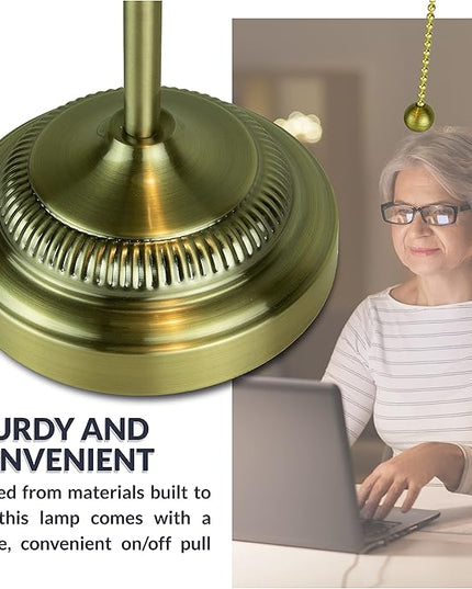 Newhouse Lighting NHDK-MO-GOAZ Morgan Antique Green and Brass Glass and Metal Adjustable Classic Banker Lamp | Compatible with Energy-Efficient LED Bulb - LeafyLoom