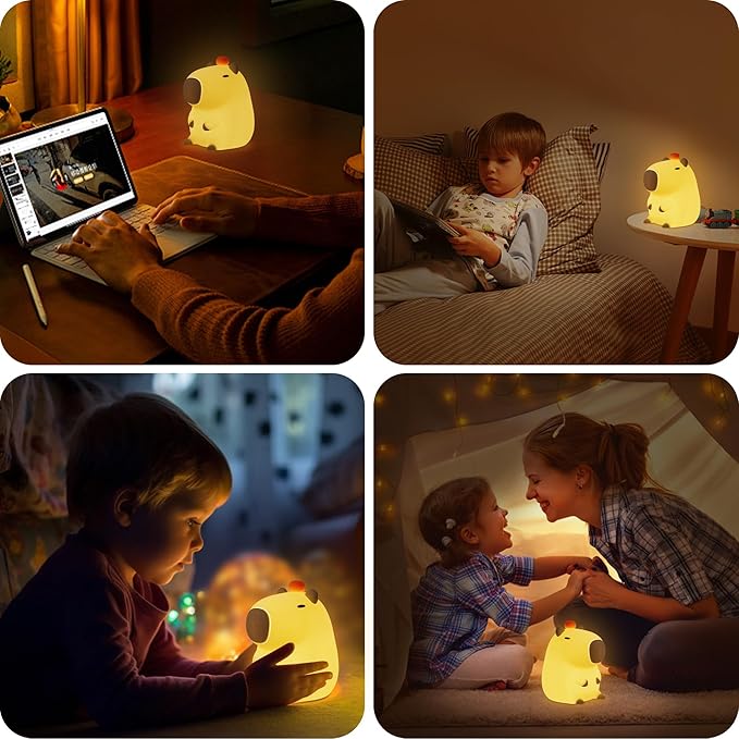 FULLOSUN Capybara Night Light, Capybara Gifts, Funny Capybara Birthday Gifts for Children Women Teenage Girls Boy Toddler - ABS+SIL Portable Squishy Rechargeable Dimmable - LeafyLoom