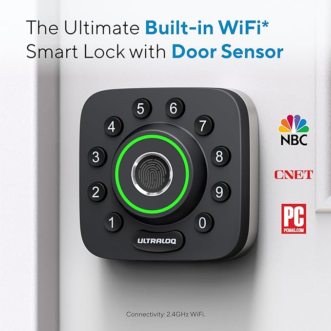 ULTRALOQ U-Bolt Pro WiFi Smart Lock with Door Sensor, 8-in-1 Keyless Entry Door Lock with Fingerprint ID, App Remote Control, Built-in WiFi Keypad Deadbolt, Auto Unlock, IP65 Waterproof, Easy Install ULTRALOQ