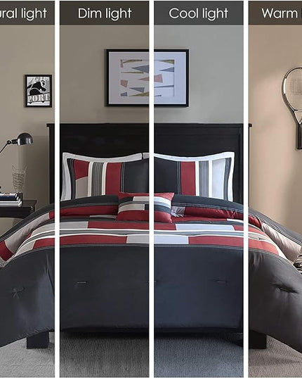 Comfort Spaces Casual Comforter Set Sporty Design, Vibrant Color, Active Lifestyle Boys Bedroom Décor, All Season Soft Microfiber Bedding Set, Decorative Pillow, Sham Black/Red Twin/Twin XL 3 Piece - LeafyLoom