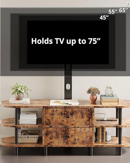 IRONCK TV Stand with Mount and Power Outlet 55", Swivel TV Stand Mount for 75+ inch TV, 3 Tiers TV Console with Drawer and Storage Shelves Entertainment Center - LeafyLoom