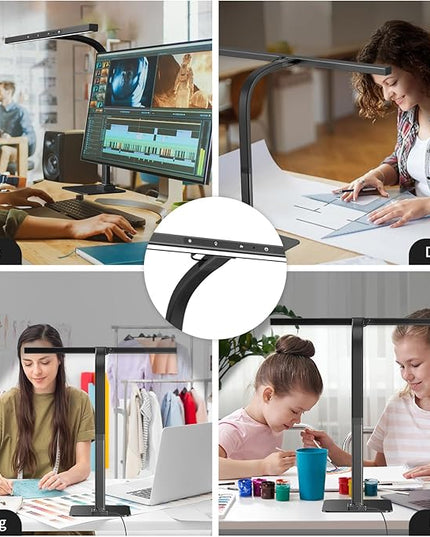 EppieBasic Led Desk Lamp, Architect Desk Lamps for Home Office, 12W Dimmable & 6 Color Modes Extra Bright Modern Table lamp with Base, Auto Dimming Overhead Desk Lighting for Workbench Monitor - LeafyLoom