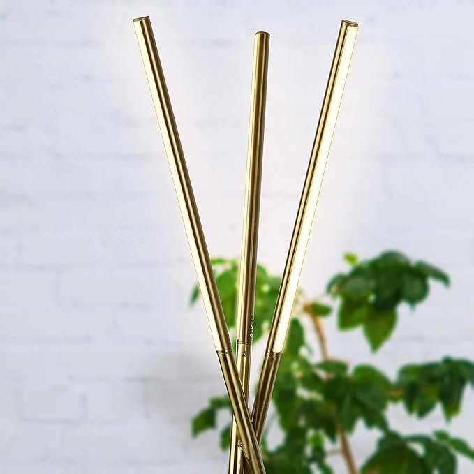 Brightech Stix Floor Lamp, Tall Tree Lamp for Offices, LED Tripod Lamp for Living Rooms, Great Living Room Décor, Dimmable Standing Lamp With 3 Lights for Bedroom Reading - Gold/Brass - LeafyLoom
