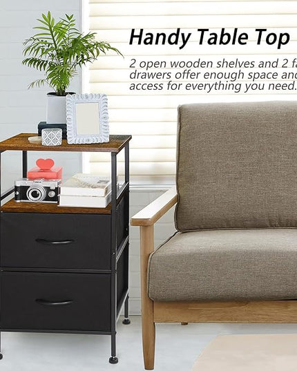 Nightstand with Fabric Drawers, High Load Capacity Small Dresser with Storage Drawers, Side Table with Open Wood Shelf for Bedroom, Bedside Table/Night Stand/End Table for Living Room, Dorm, Brown - LeafyLoom