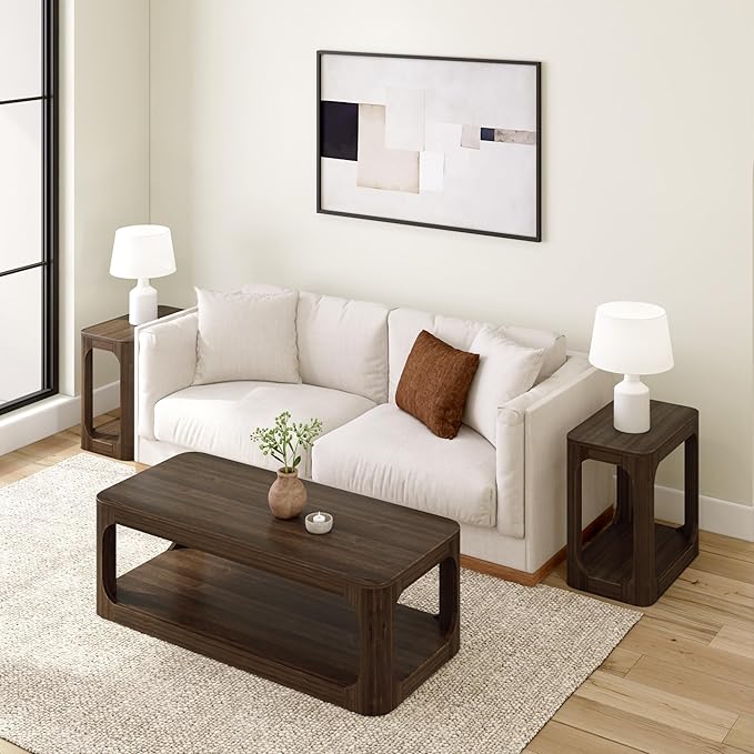 Plank+Beam Forma Coffee Table, Solid Wood 54 Inch Modern Coffee Table with Shelf, Contemporary Center Table with Storage Space, Rectangle Tea Table with Storage, Walnut - LeafyLoom