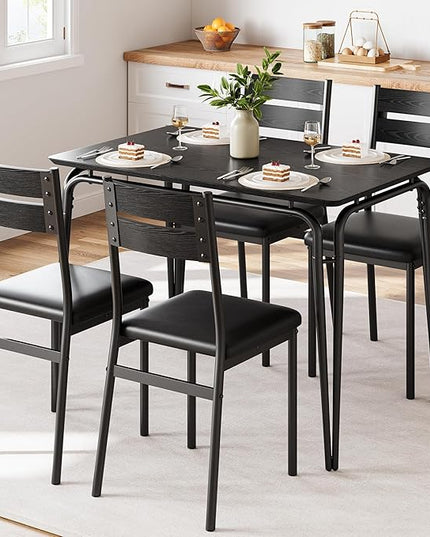 Black Dining Table Set for 4, Kitchen Table and Chairs for 4, 5 Piece Kitchen Dining Room Table Set,Space-Saving Wood Modern Rectangle Dinner Table Dinette Furniture for Breakfast Nook,Home Office - LeafyLoom