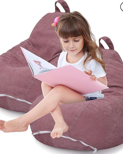 2 Pcs 100L Stuffed Animal Storage Bean Bag Chair Cover (No Filler) for Kids Soft Corduroy Stuffable Bean Bag Zipper for Organizing Children Plush Toys(Dusty Pink) - LeafyLoom