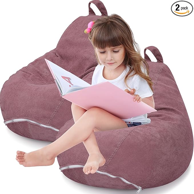 2 Pcs 100L Stuffed Animal Storage Bean Bag Chair Cover (No Filler) for Kids Soft Corduroy Stuffable Bean Bag Zipper for Organizing Children Plush Toys(Dusty Pink) - LeafyLoom